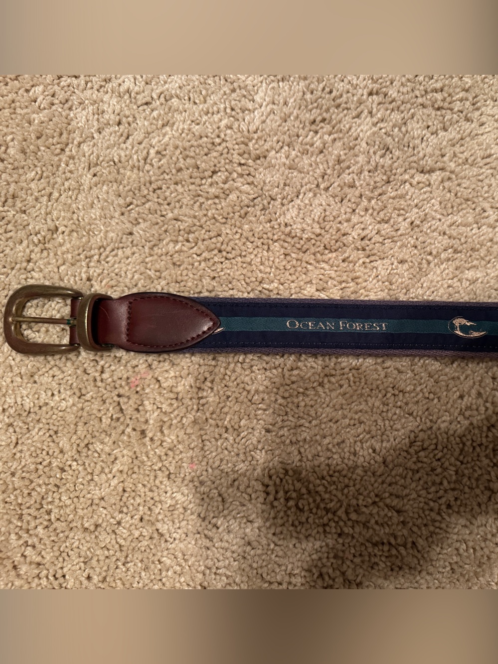 YRI - Ocean Forest - Men’s Navy & Green Webbing Belt with Brown Leather Trim